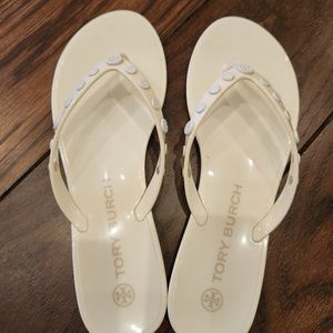 Tory Burch White Flip Flops